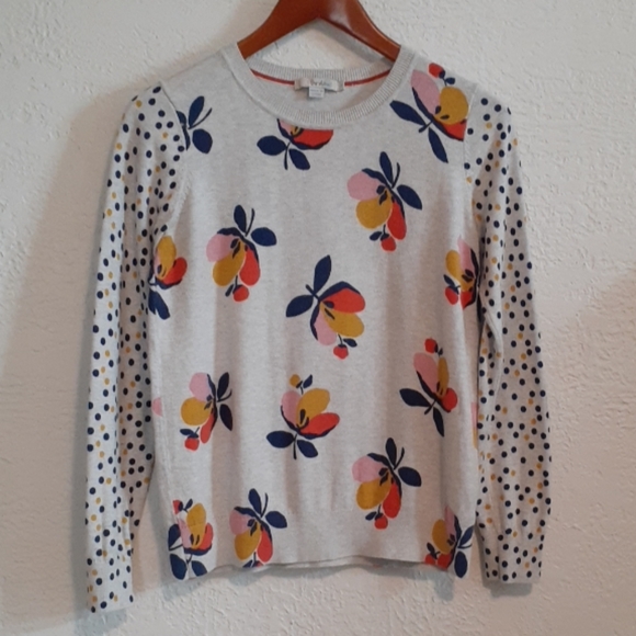 Boden Cotton Floral Polka Dot Sweater S 